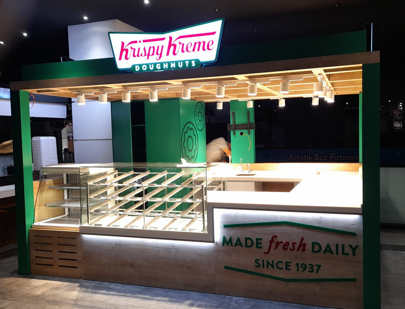 Krispy Kreme kiosk built and delivered by BD Display's European manufacturing center